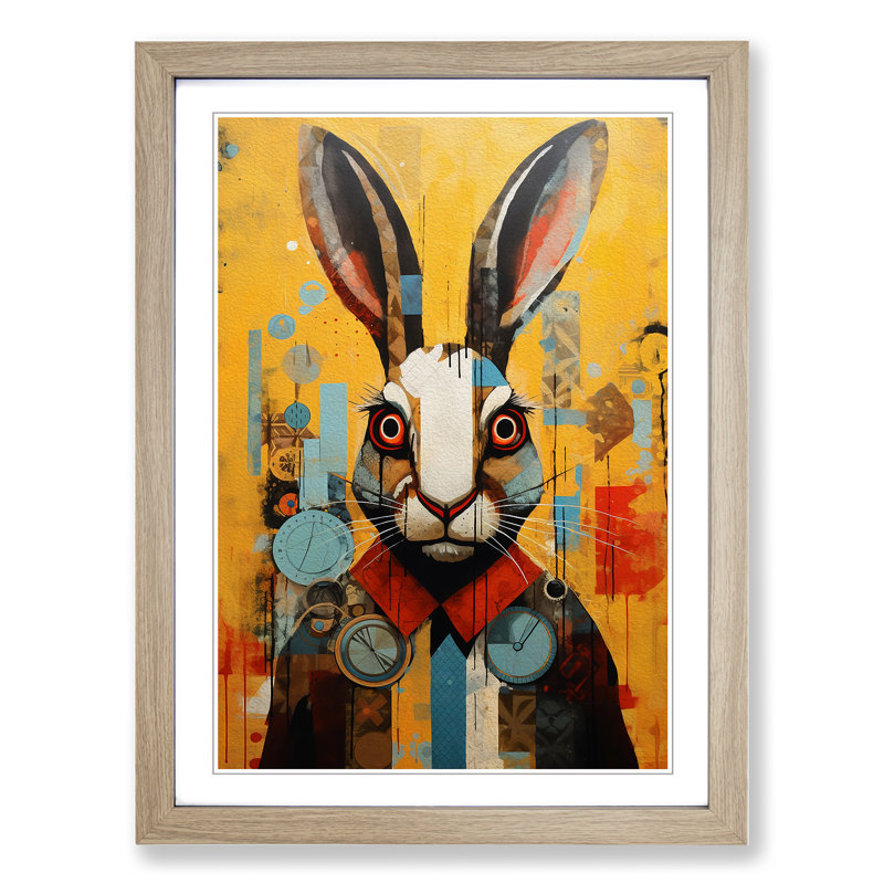 XYZ-FRM-V1223-5331 Rabbit Constructivism - Single Picture Frame Print on Wood, Oak, 34cm H x 25cm W x 2cm D