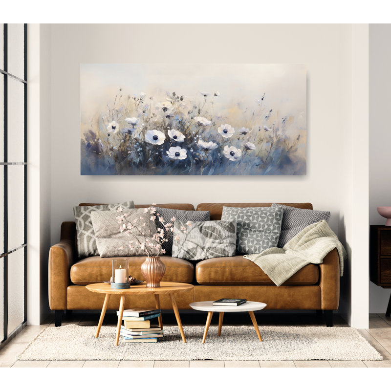 Impression sur toile de champ de fleurs sauvages ou affiche - art mural floral neutre pour le décor de chambre à coucher