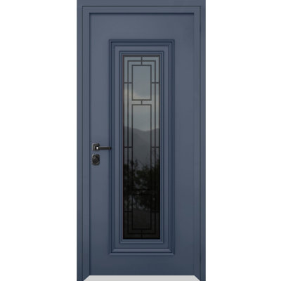 Façade avant en acier pré-suspendue / gris graphite / inserts Ballucio 6044 simples modernes peints - l 36 po x H 80 po -Ins droite