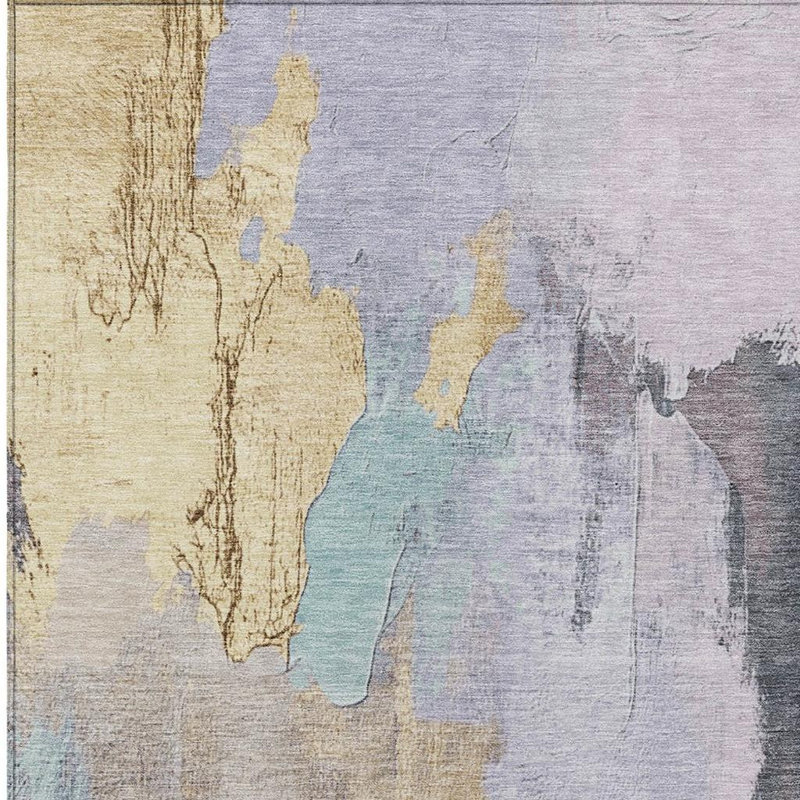 Tapis d'extérieur lavable et doré à motif abstrait lavande 5 pi x 8 pi
