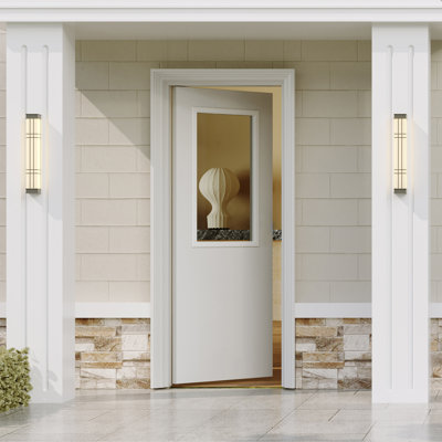 Dalle de porte d'entrée avec cadre insonorisant - 1 verre transparent, bois massif apprêté blanc
