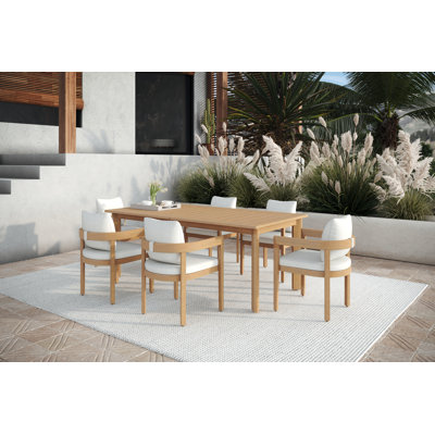 Ensemble de salle à manger en bois d'acacia massif Pablo avec table et chaises, blanc