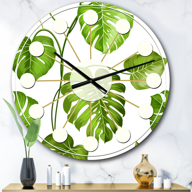 Tropical Palm Leaves II - horloge murale moderne Mid-Century, Surdimensionné