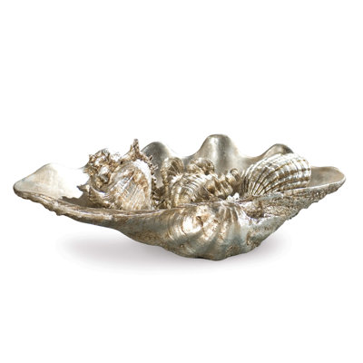 Clam Shell Medium W/Small Shells (Ambered Silver Leaf)