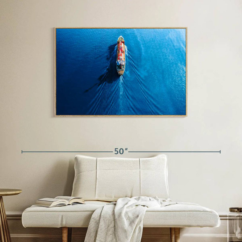 Sailing Tanker, Floating Frame Natural Wood, 40" X 27"