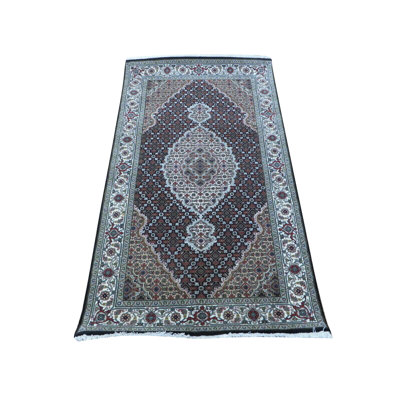 Tapis noir / rouge noué à la main de conception unique 3 pi 1 po x 5 pi 4 po Harrogate