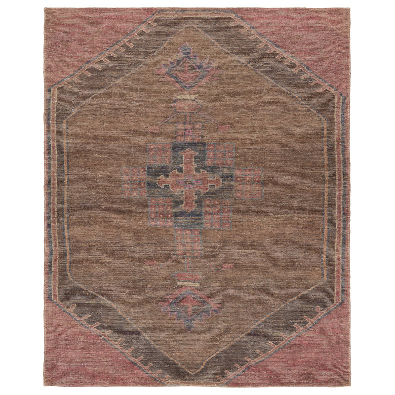 Tapis oriental rouge en jute tissé à la main Elaida, Rectangle 7 pi 9 po x 9 pi 9 po