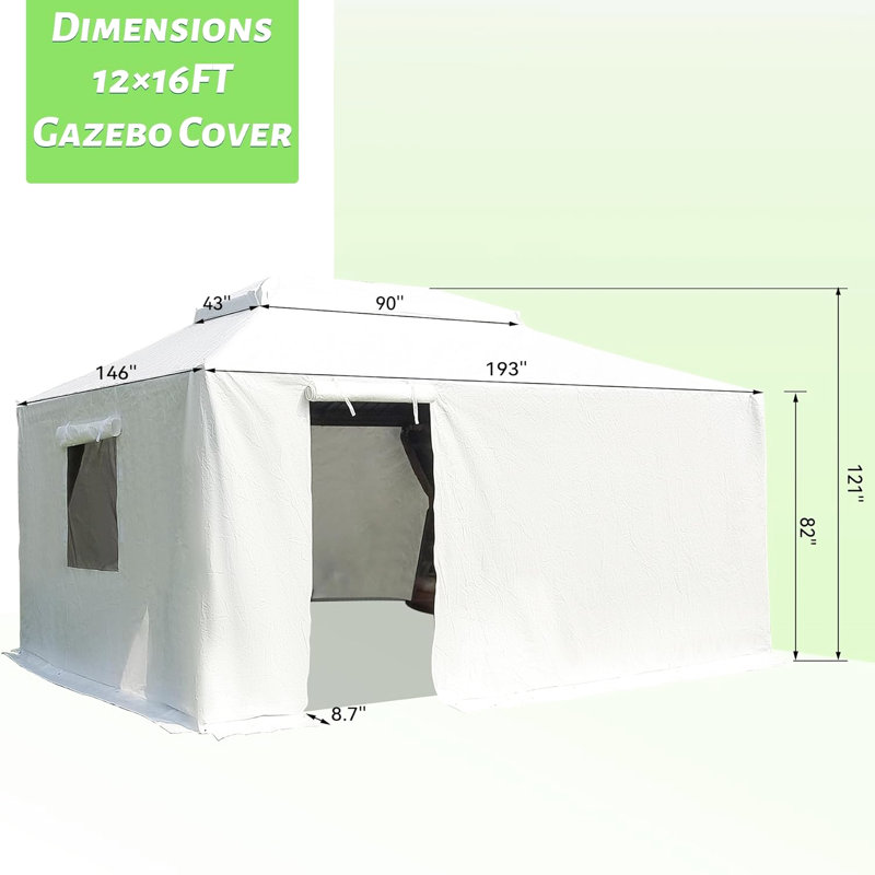 Housse pour abri de jardin 12 pi x 16 pi - Hiver universel imperméable avec parois latérales et fenêtres en filet fabriquées en PE résistant au vent et facile à utiliser pour les abris de jardin toutes saisons se transformant en rangement protégé