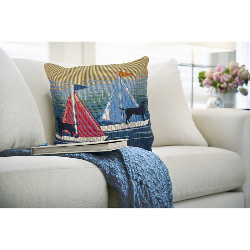Blue and Red Nautical Dogs Indoor/Outdoor Throw Pillow