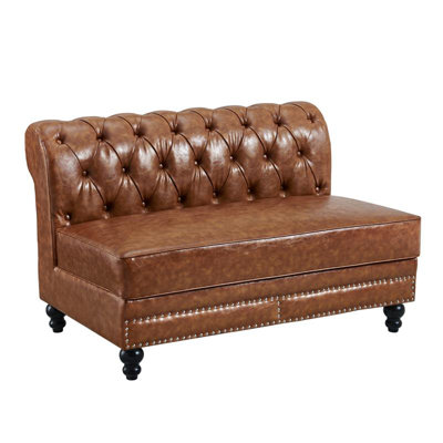 48"L x 31"H Indoor Brown Upholsterd Single Booth with Button Tufted Back and Wood Frame