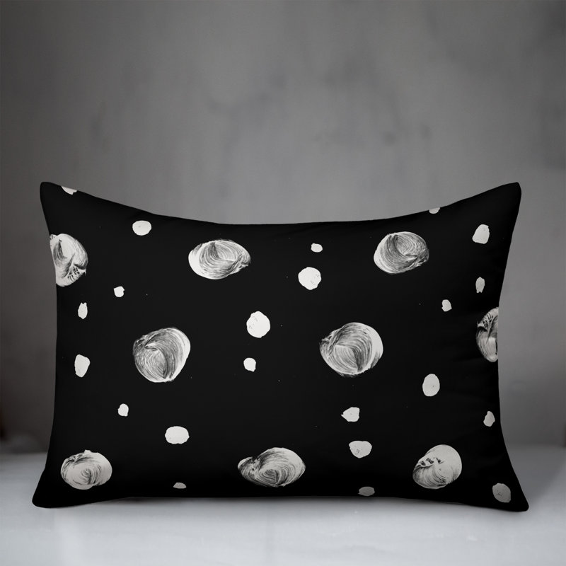 Coussin décoratif intérieur / extérieur en polyester à pois , H 14 po x l 20 po, Noir
