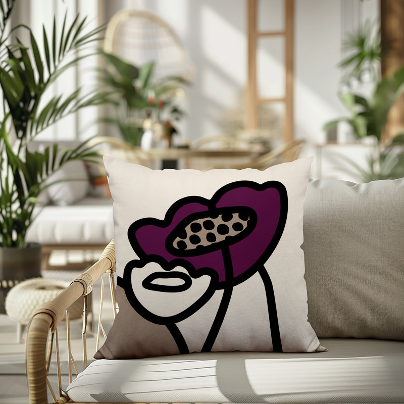 Oreiller carré réversible intérieur / extérieur Vie Abstract, H 15 po x l 15 po, Mauve