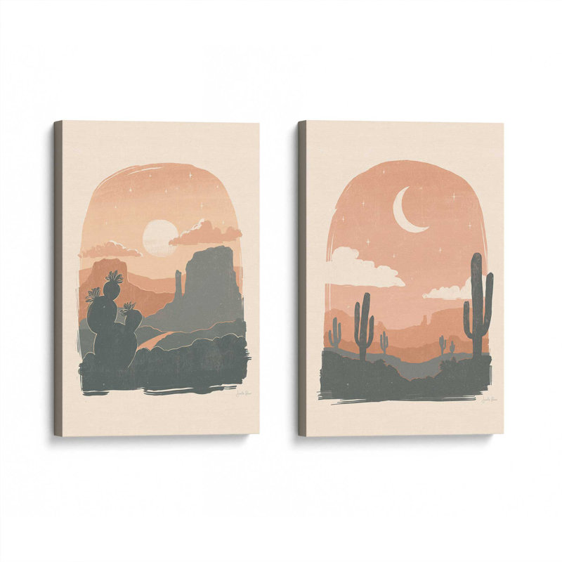 Ensemble de 2 silhouettes de cactus, H 19 po x l 16 po, Toile tendue