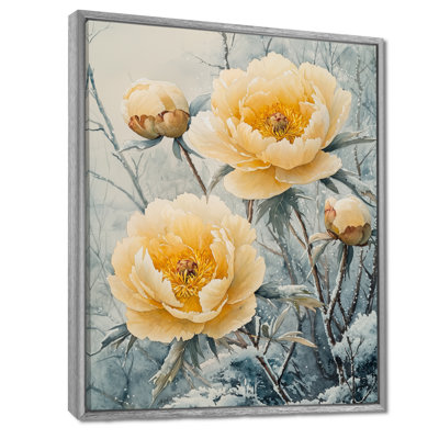 Hiver pivoines dans la prairie givrée I - pivoines, art mural