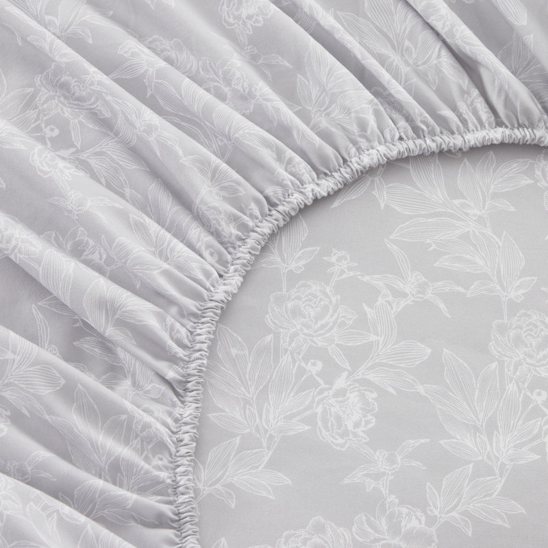 Gray Floral 6-Piece Queen Polyester Microfiber Sheet Set