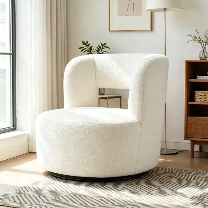 Fauteuil demi-tonneau pivotant avec tissu en peluche doux