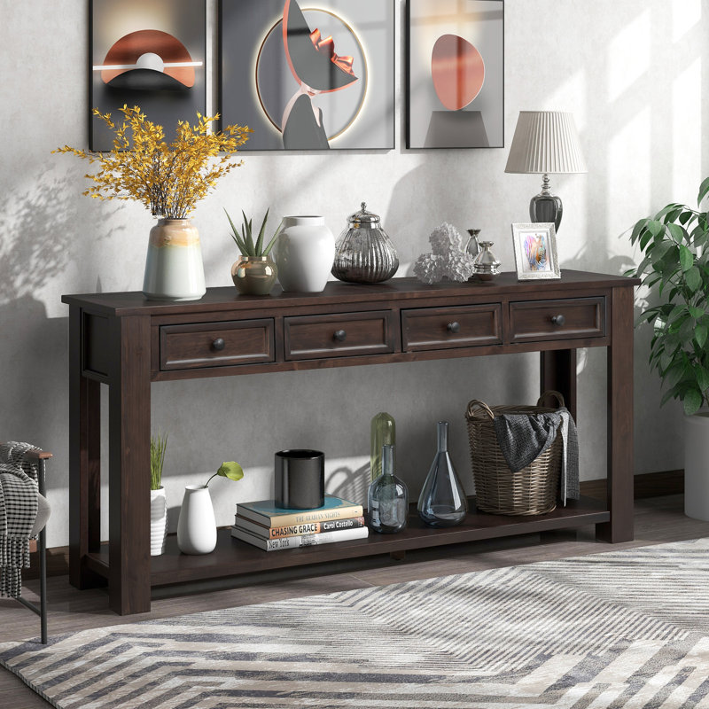 Canapé console de 63 po avec tiroirs de rangement et tablette inférieure pour le vestibule Desinae, Espresso