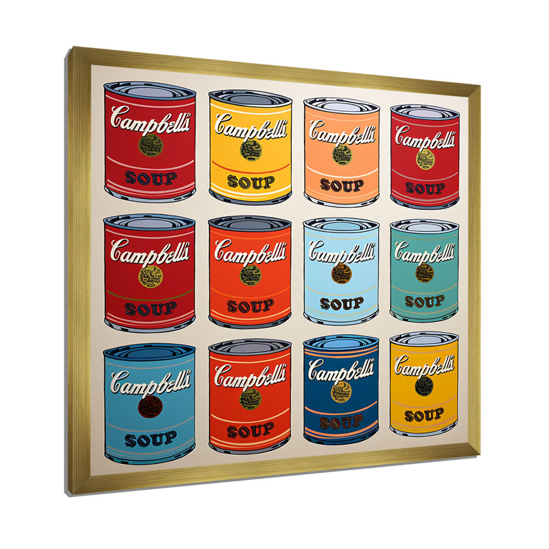 Pop Art Soup Collage II - Milk, reproduction d'art encadrée, Cadre doré simple, H 30 po x l 30 po x P 1,5 po