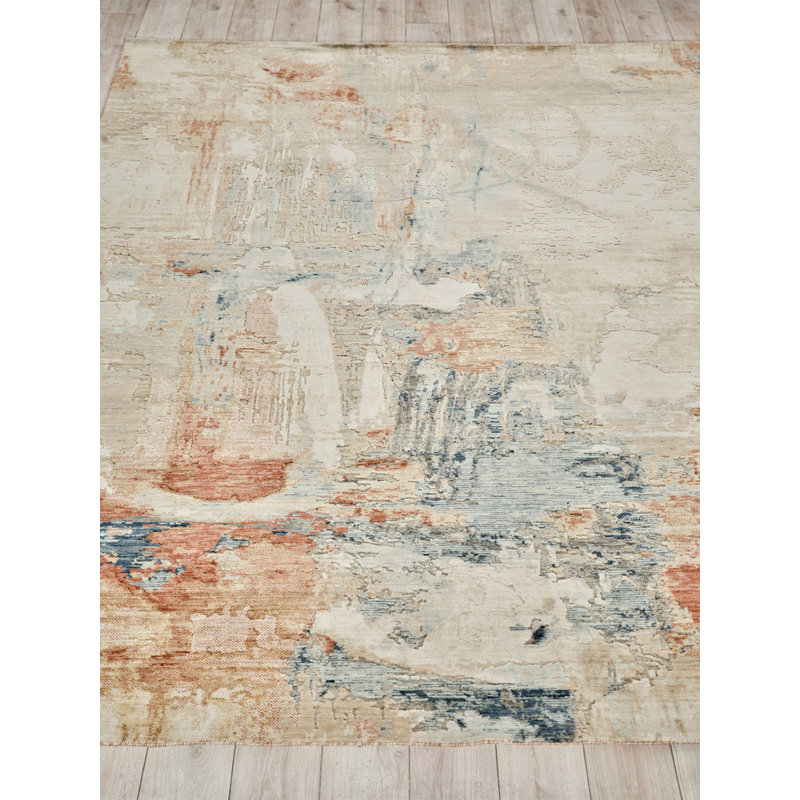 Infinity Power Loomed Wool/Nylon Abstract Area Rug in Ivory/Blue/Terracotta, Rectangle 8' x 10'