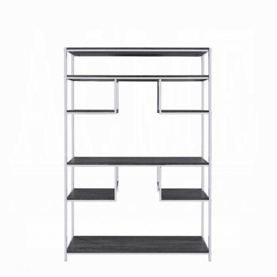 Bibliothèque rustique en chêne gris et chrome à 8 tablettes