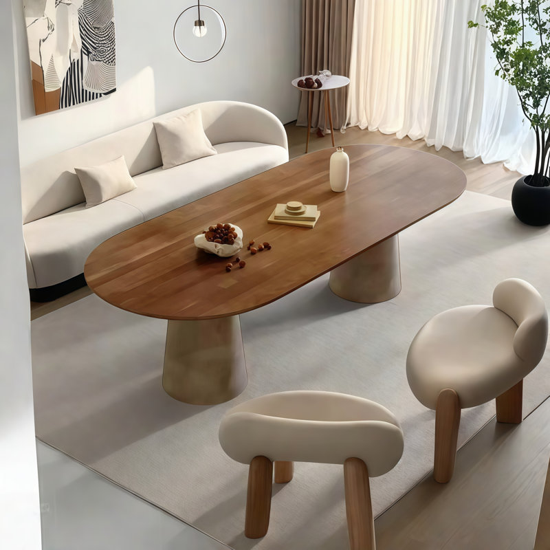 Table de salle à manger brune et ovale en bois massif, H 29,5 po x L 63 po x l 27,6 po
