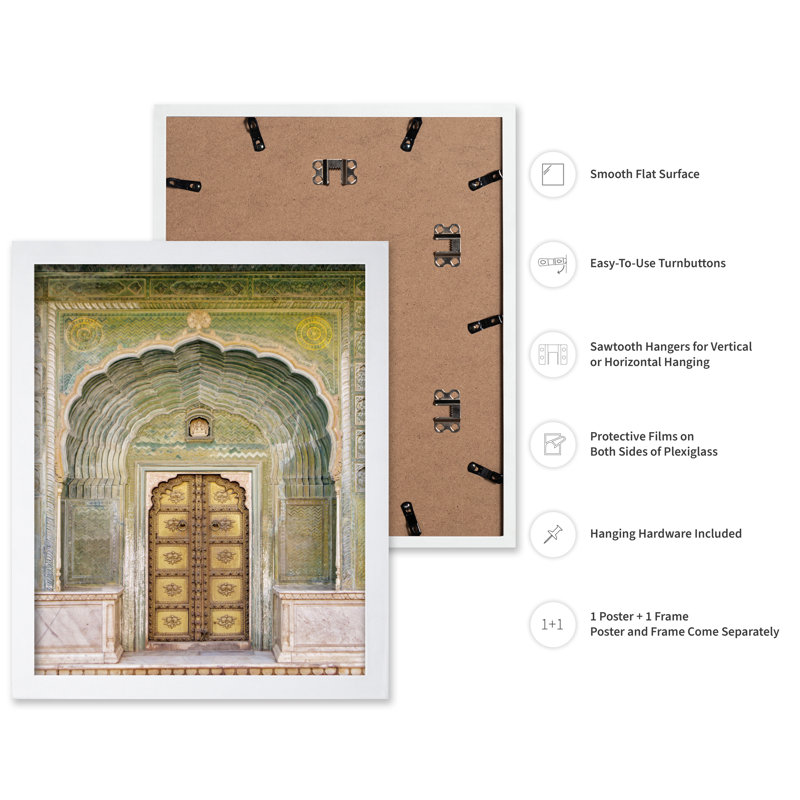 Porte du palais Jaipur, 08"H x 10"W, Poster, White Framed