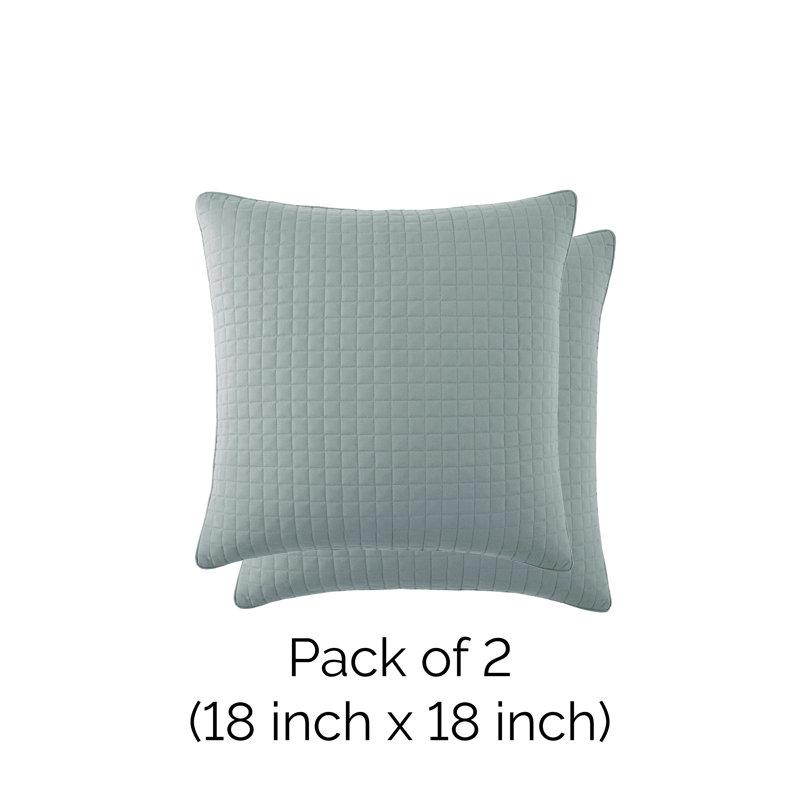 Ensemble de 2 taies décoratives matelassées à motif carré en microfibre à bords carrés passepoilés Southano Fine Vilens, 18 po x 18 po, bleu acier