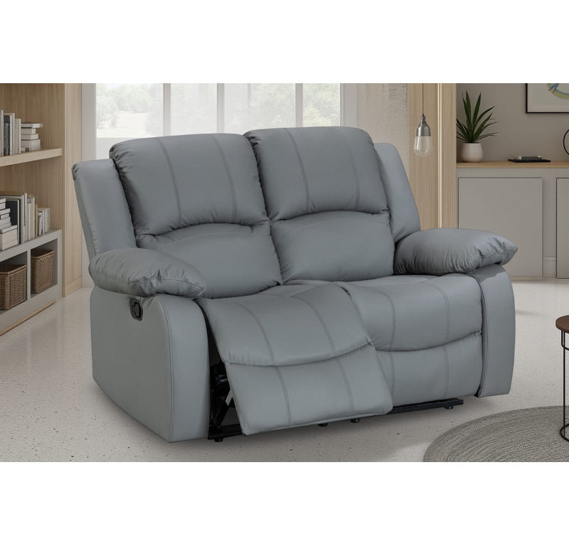 Aesir 3 Seater Faux Leather Reclining Sofa, Grey, 2