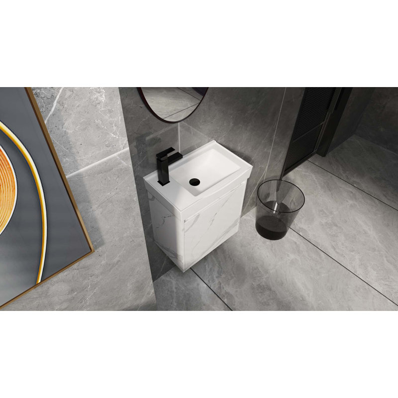 20" Wall-Mounted Bathroom Vanity With Ceramic Sink, Storage Cabinet With Doors,Bathroom Cabinet Set, White