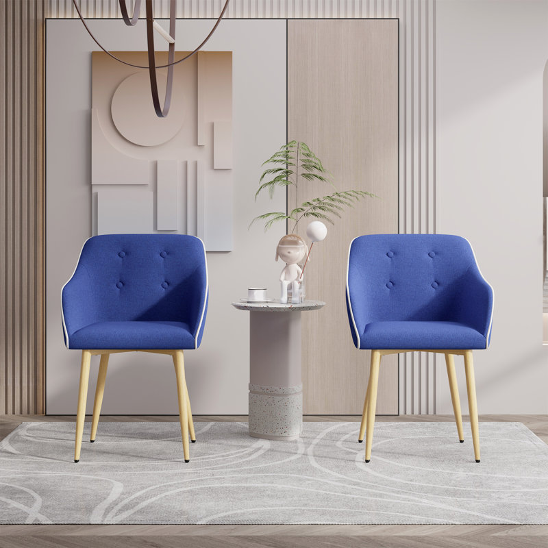 Mid-Century Modern Dining Chair With Wood Finished Metal Legs, 2-Pcs Set, Blue