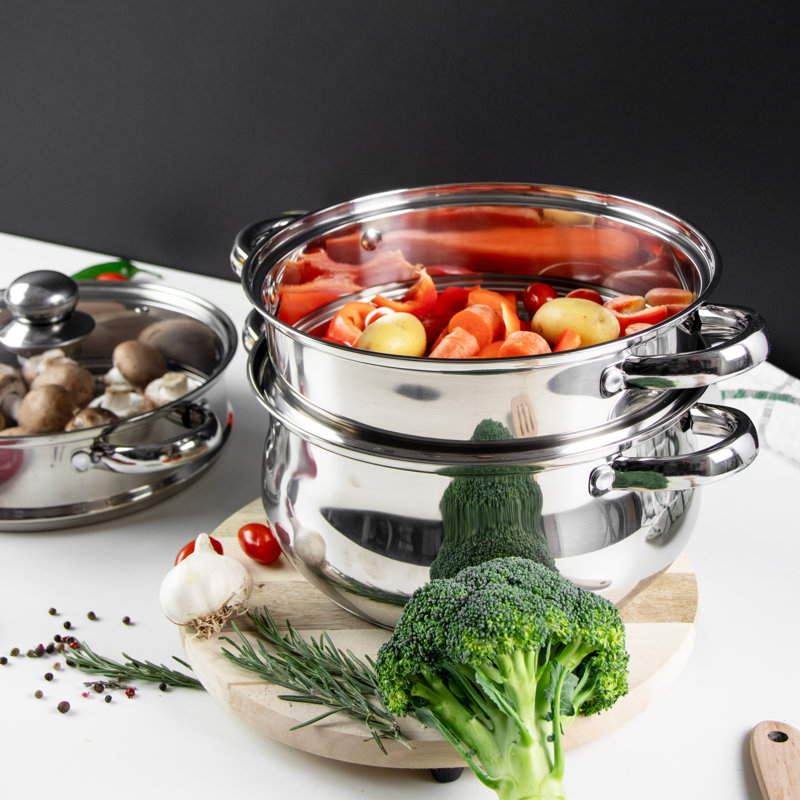 SQ Professional Lustro 3-tier Stainless Steel Steamer Pot  24cm with Glass Lid