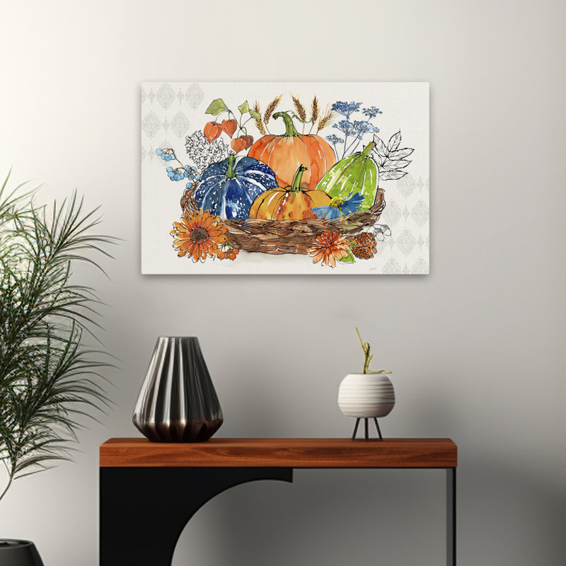«Fall Sweet Fall I» - Panier d'automne bleu crème, H 16 po x l 24 po