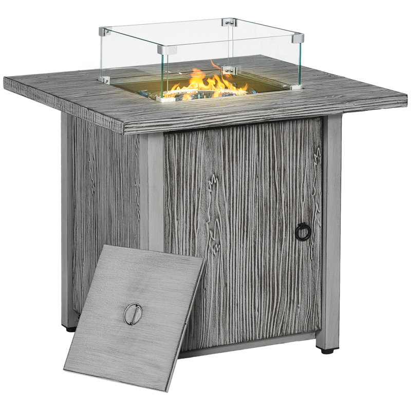 Braxden Square Stainless Steel Propane Smokeless Fire Pit Table with Hidden Fuel Tank