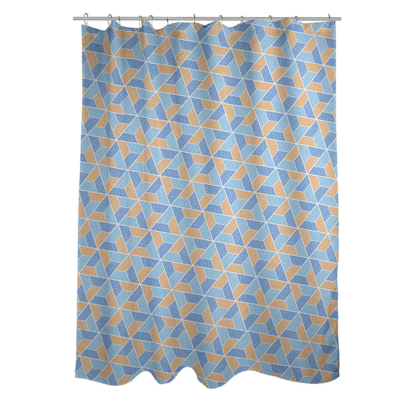 Rideau de douche simple trapézoïde, Bleu / Orange