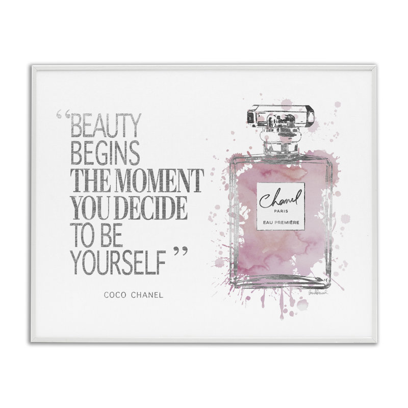 «Beauty Begins Fashion Perfume», art textuel, H 14 po x l 11 po, Blanc