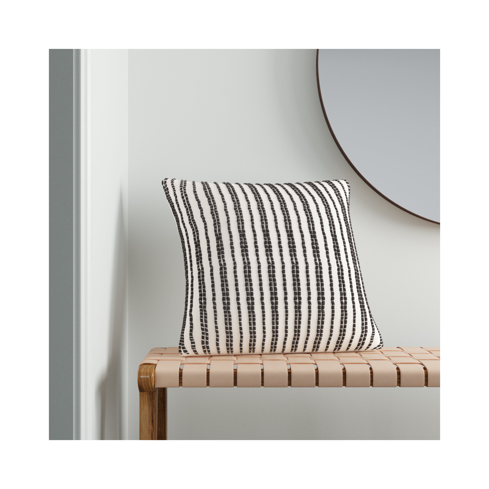 Amora Embroidered Cotton Pillow Cover, White/Dark Gray, Pillow Cover Only - No Insert, 20" x 20"