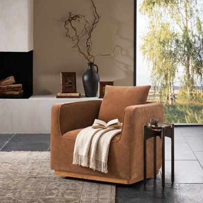 Berklie 32.75" W Modern Solid Wood Swivel Barrel Chair with Back Pillow and Fully Assembled