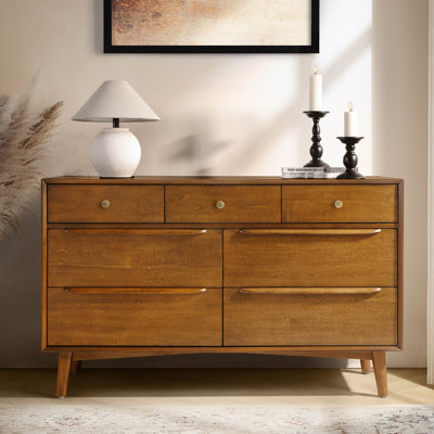 Aviannah Clegg 52'' W Mid-Century 7 - Drawer Dresser with Solid Wood Legs and Built-in Drawer Dividers