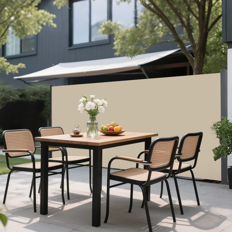 Auvent latéral imperméable et rétractable, intimité pour balcon, jardin, cour, beige, 118 po x 63 po, housse, pièces d'installation en aluminium, imperméable, intimité idéale pour balcon, cadre, guide d'assemblage
