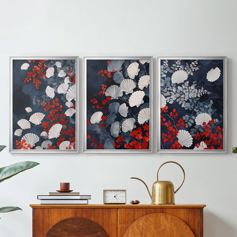 NAUTICAL Series CECXVI - Toile tendue avec châssis encadré - 3 pièces, Argent argent, H 15 po x l 19 po