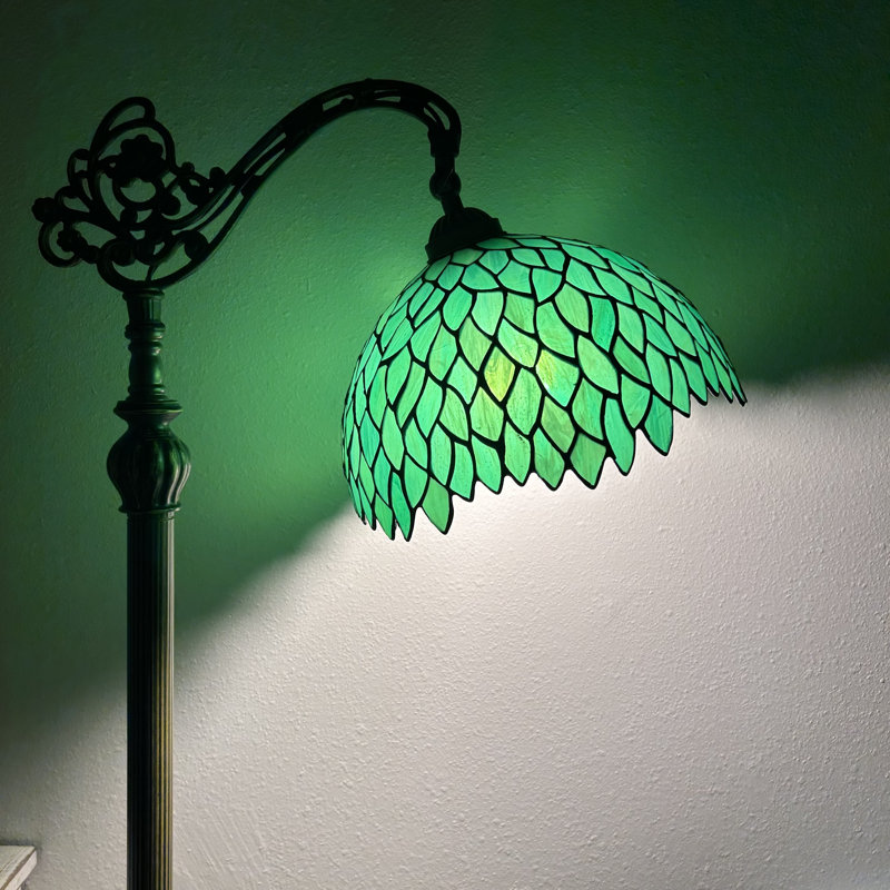 Fiecke Tiffany Floor Lamp Stained Glass Green Leaves LED Bulb Included Gooseneck 20"W*12"D*63"H