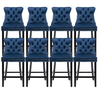 Contemporary Counter Height Velvet Bar Stools (Set of 8)