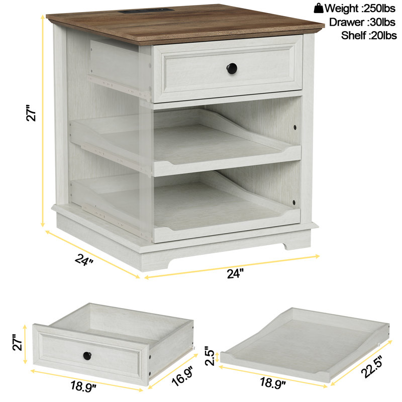 1 - Drawer Tray Monrovia With Storage and Built-In Outlets Sets, Brown/White