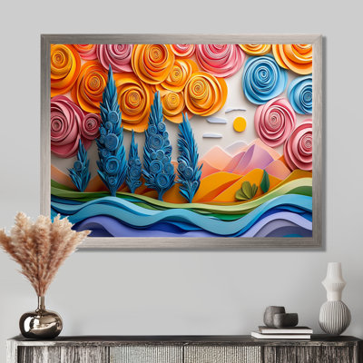 Blue And Orange River Into The Valley I - Pointillism Canvas Print
