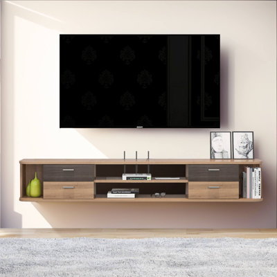 Floating Media Shelf With Storage Drawers For 75 Inch TV