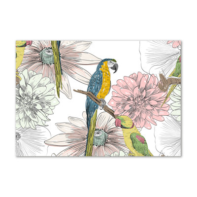 Parrots And Flowers - Wrapped Canvas Print