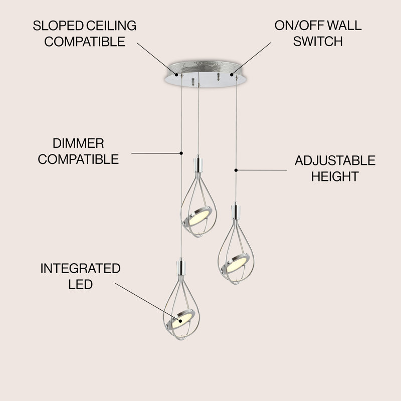 Luminaire suspendu géométrique en grappe à 3 lumières Wani
