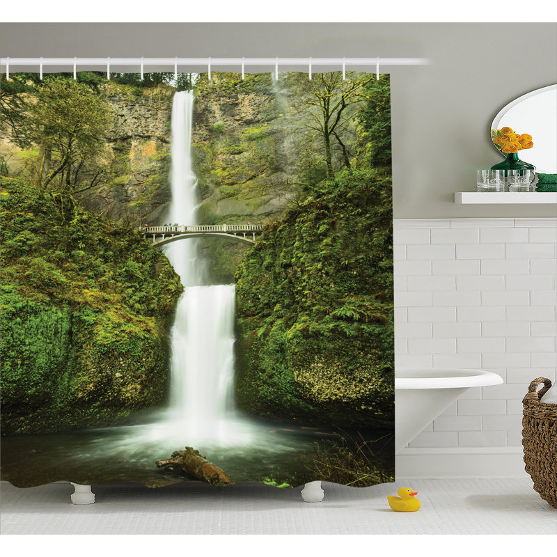 Hobbits Falls of Rivendell Multnomah Waterfall Oregon With Hobbit Elf Path Bridge Scene Image Single Shower Curtain
