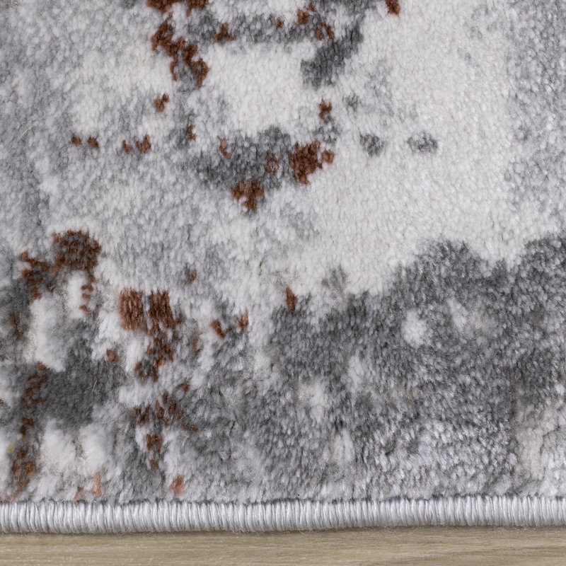 Tapis d'intérieur gris, gris et contemporain de 5 pi x 8 pi (5 pi 3 po x 7 pi 7 po) Branch Branch