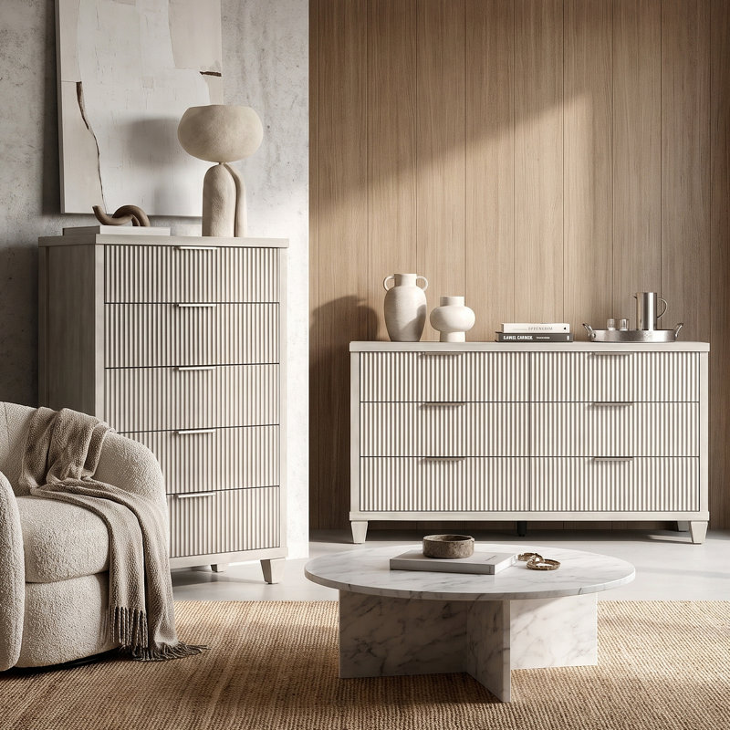 Aurelin Mid-Century Modern 2 Pieces Bedroom Set, Anti White